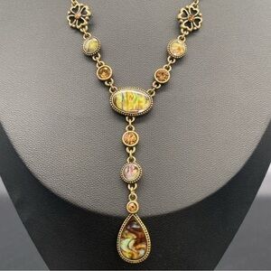 Vintage 1980s Brass Y Necklace & Earring Set